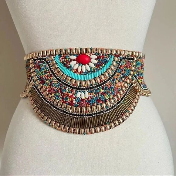 RAY GOLDEN Western Gypsy Boho Belt S/M 23-36” GOLD/MULTI - Picture 2 of 3